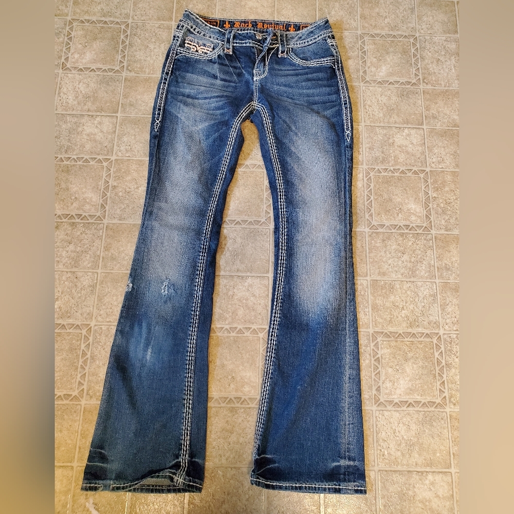 Rock Revival Kai Rhinestone Bootcut Jeans Size 25
